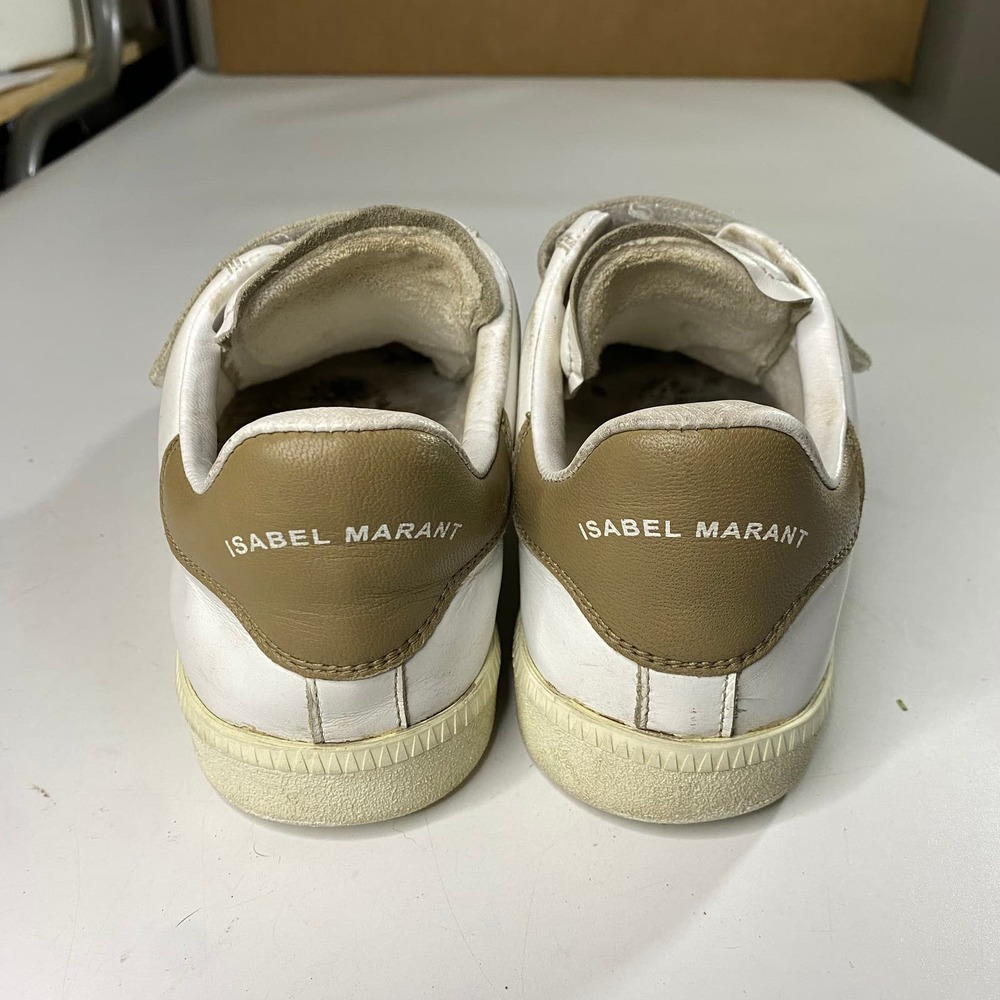 Isabel Marant White Leather & Beige Suede Velcro Sneakers - Picture 3 of 9